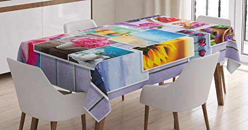 ABAKUHAUS Coloré Nappe, Fleurs et Macarons, Linge de Table Rectangulaire pour Salle à Manger Décor de Cuisine, 140 cm x 170 cm, Multicolore
