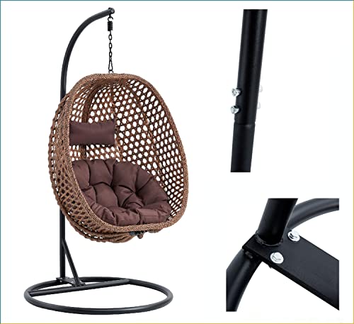 Hammock Chair Egg Swing Chair With Soft Cushions - Hanging Egg Chair Foldable Lounge Chair For Outdoor Garden Backyard Balcony Brown #TOP4
