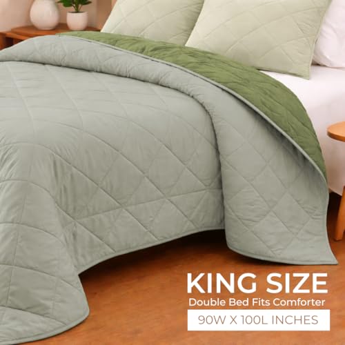 Image of King Size Comforter for Double Bed, 220 GSM Soft Microfiber AC Blanket, All Season Lightweight Reversible Bed Quilt, Premium Bedding, 90 x 100 Inch, Sage Green-Light Green