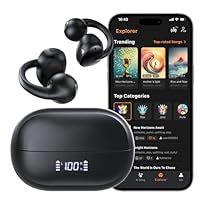 Open Ear Clip On Earbuds, Bluetooth 5.4 Bone Conduction Headphones AI Music Generator Earbuds with 4 Mics Clear Calls, 5.7g Ultra-Light Design, 30H Hi-Fi Stereo Playtime & IPX6 Fit Sports, Black