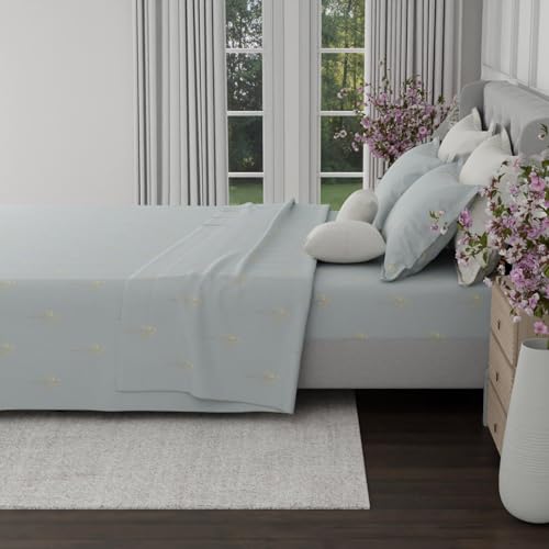 Image of BOUTIQUE LIVING Luxe Loom Blooming Dales 100% Cotton 600 TC Blue Floral King Bedding Set