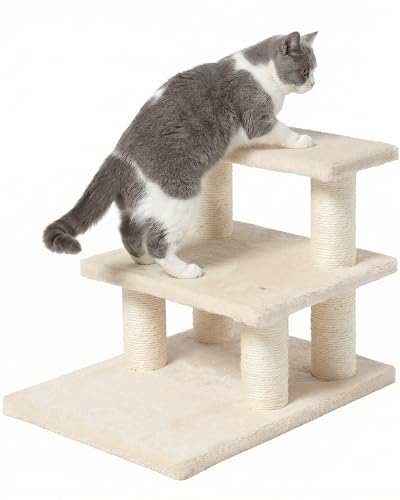 キャットステップ 猫階段 低め コンパクト 老猫用 爪とぎ シニア対応 腰足負担軽減 小型犬ステップ ソファー階段 2段 ベージュの商品画像（Amazon）