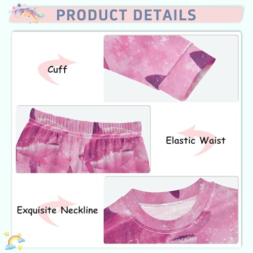 Pajama Sets Long Sleeve Pink Sharks Swimming Together Soft Comfy Sleepwear 2 Piece PJS 3-8T4