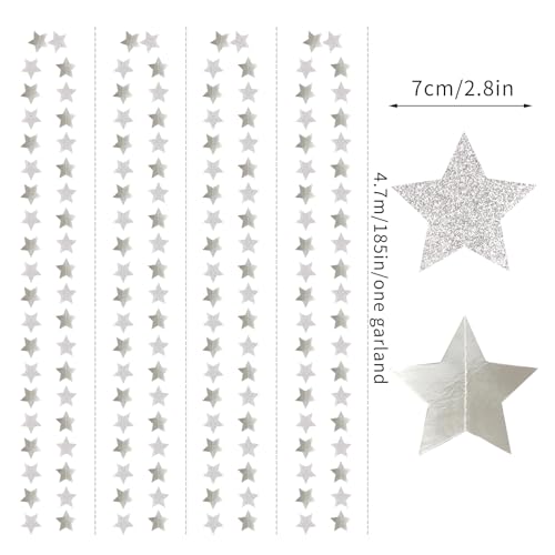 Image of Glitter-Silver Party-Decorations Star Christmas Garland - 62ft Birthday Twinkle Little Star Hanging Streamers Banner,Bachelorette Engagement Wedding New Years Supplies Decor Hugtmr