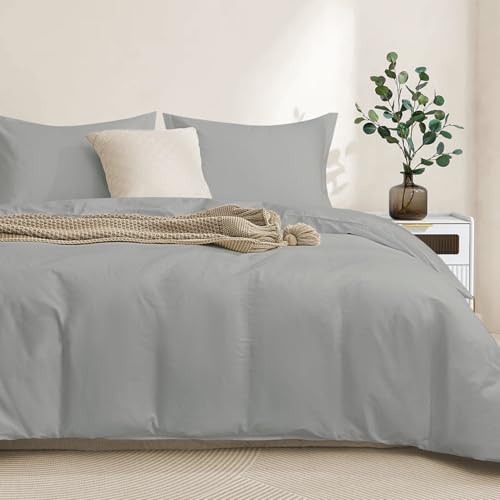 Colourful Snail 100-Percent Cotton Duvet Cover Set, Hidden Zipper Closure, Ultra Soft, Easy Care and Durable, Simple Bedding Style, Queen/Full, Grey (Comforter Not Included)