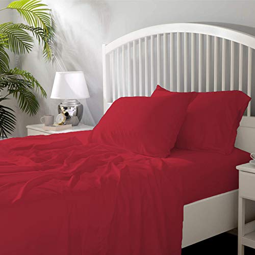 Image of YRM Bedding's - Egyptian Cotton Bedsheet 400-TC Premium Hotel Quality 1 Bedsheet (102x108) + 2 Pillow Covers (18x28) - (King Size, Burgundy Color)