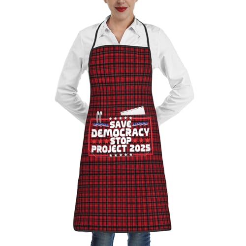 nopicsn Save Democracy Stop Project 2025 Apron for cooking with Pockets Women Men Kitchen Chef Funny Aprons