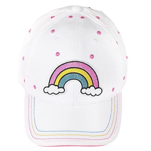 Awhale Girl’s White Rainbow Baseball Hat – Cotton Cap With Ponytail Opening For Ages 2-12 | One Size Adjustable Buckle #TOP1