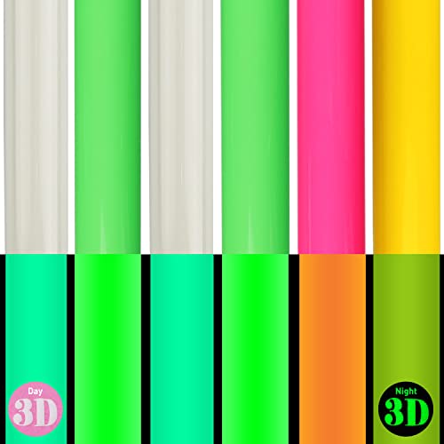 TransWonder Glow in The Dark 3D Puff Vinyl Heat Transfer - Luminous Fluorescent Color HTV Bundle for T-Shirts - Compatible With Cricut Air or Maker