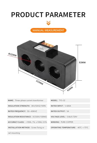 Transformateur de courant 100A 5A capteur triphasé pour armoire