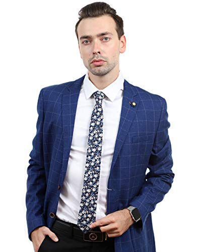 Image of JESLANG Men's Cotton Printed Floral Tie 2.56 inch Skinny Narrow Necktie Various Designs