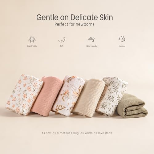 Image of lulumoon Muslin Swaddle Blankets for Baby: 100% Cotton Receiving Blankets | Breathable Wrap for Newborn Swaddling - Nursery Gift for Baby Girls (Pink Apple Flower)