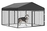 ATTAV Large Outdoor Dog Enclosure,Heavy Duty Dog Cage with Roof,Galvanized Steel Dog Kennel Fence with Double Safety Locks(79”W x 79”D)
