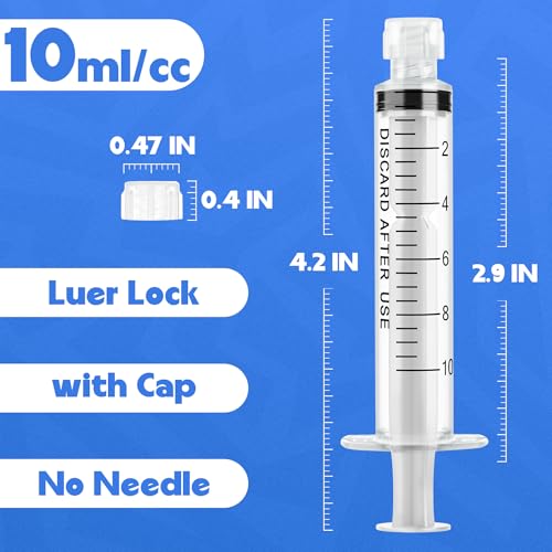 Image of 10mL Luer Lock Syringes without Needle - Syringe with Cap, Sterile Individually Sealed, Professional, Industrial & Personal Home Care, 10 Pack