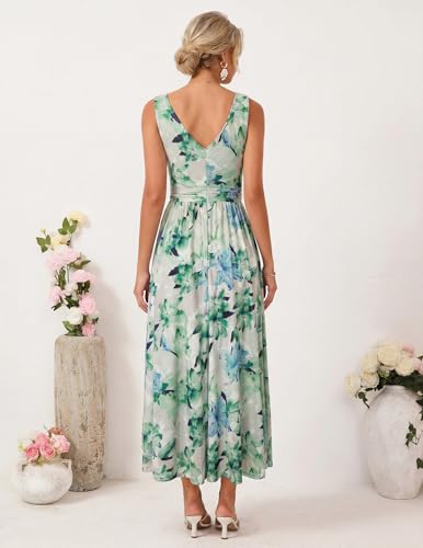 Image of GRACE KARIN Women's Summer Sleeveless Floral Maxi Dress V Neck Formal Wedding Guest Dress A Line Beach Vacation Clothes