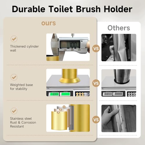 Image of Brass Toilet Brush and Holder,Extra Long Handled Gold Toilet Brush for Bathroom,Stainless Steel Heavy Duty Toilet Bowl Brush,Deep Cleaning Modern Toilet Cleaner Brush -Space Saving, Covered Brush