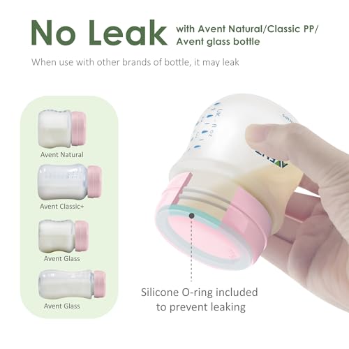 Image of Maymom Solid Lids Aka Travel Caps w /Sealing Ring Compatible with Avent Bottle; Cap Replace Avent Natural Bottle Screw Ring n Sealing Disc; Fit Avent Anti-colic Polypropylene, Glass Bottle, Avent Pink