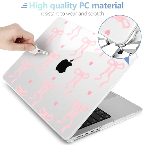 Image of MEEgoodo Case for M5 MacBook Pro 16 inch Case 2026 2024 2023 2021 with M5 M4 M3 M2 M1 Pro /Max Chip, Fit Model A3429 /A3428 /A3403 /A3186 /A2991 /A2780 /A2485, Trendy Bow & Hearts