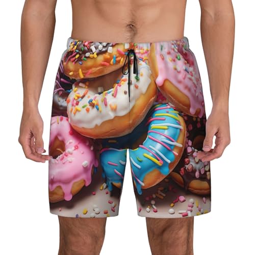 Donuts Men's Soft Double Swim Shorts, Lounge Swiming Shorts Pants Breathable Summer