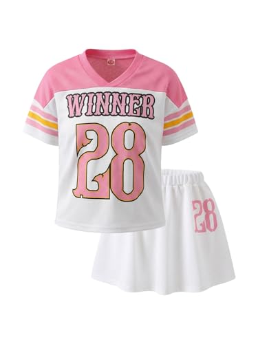 Image of PureChapter Tween Girls 2 Piece Outfits Short Sleeve Tops and Pleated Skirt Set, Cute Pleated Skirt for Girls Size 7-14