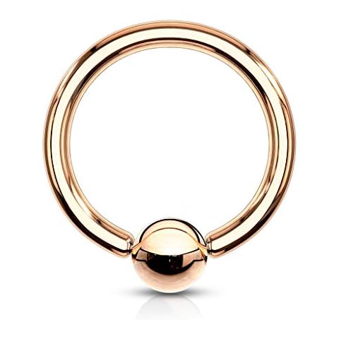 PiercedOff Rose Gold tone IP over 316L Surgical Steel BCR - Thickness 14GA ( 1.6mm) / Diameter 12mm / Ball Size 4mm Cover