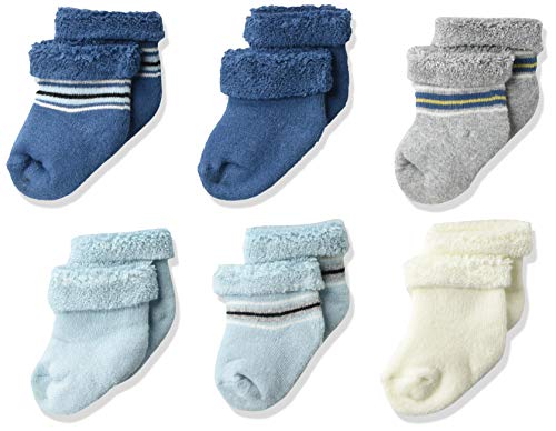 Gerber Baby Boys' 6-Pair Sock, Blue/Stripes, 0-3 Months