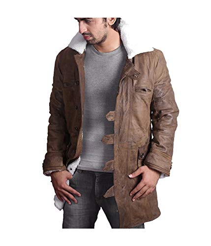 Men's Faux Leather Jacket Brown Motorcycle Bomber Shearling Suede Stand Collar