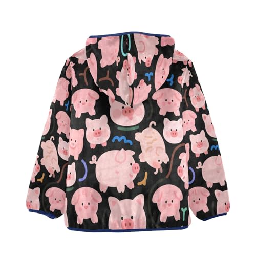 Pig Pattern on Black Background Toddler Fleece Jacket Girl Boys Hooded Fleece Jacket Coat Warm Outwear Zip-up 3-10T2