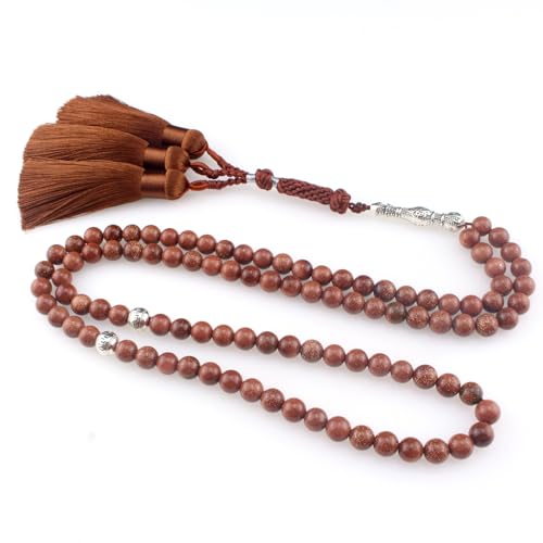  beirunde Tasbih Tesbih 99 perline islamiche per preghiera, Misbaha Masbaha Tasbeeh Sibha, perline islamiche musulmane Subha Sebha, rosario Allah Mohammed Ramadan, perline naturali in arenaria marrone,