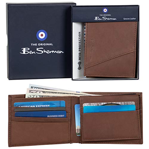 Ben Sherman Men's Manchester Bifold Slim Wallet Full-Grain Leather RFID Minimalist Gift Box, Marble Brown Pa, One Size3