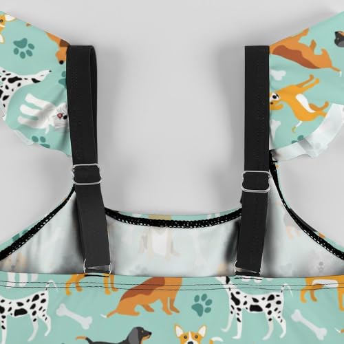 Image of Girls One Piece Swimsuit Cute Alpacas Hearts Stars Ruffles Swimwear Bathing Suits 3-12 Years