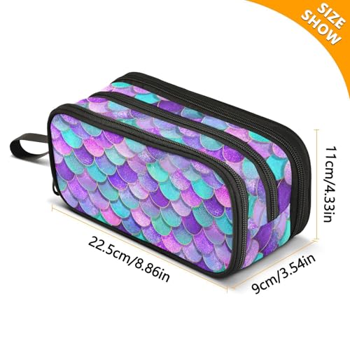 Image of Pink Blue Purple Mermaid Scales Pencil Case Box Boys Girls Large Pencil Pouch Zipper Compartments Big Capacity Stationery Pen Bag Organizer for Kids Teens Adults School Office