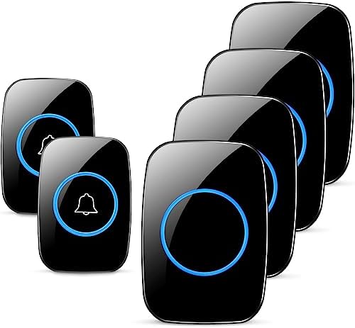 Wireless Doorbell, FullHouse Waterproof Door Bell Kit, Distinguish front and rear doors, Over 1000 feet Range and 60 Chime, 5 Levels Volume and LED Flash, for Home Office Classroom