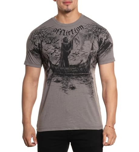 Affliction Mens T-Shirt Vintage Gothic Cross Vault Design Short Sleeve Graphic Print Y2K (US Alpha 3X-Large Regular Regular Grey (River Styx))