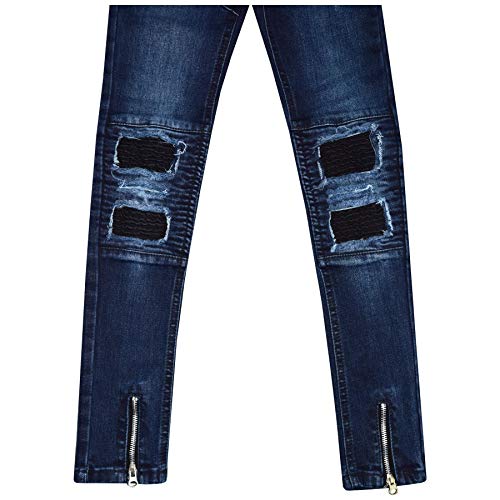 Kids Boys Stretchy Jeans Dark Blue Ripped Denim Skinny Pants Trousers 5-13 Years3