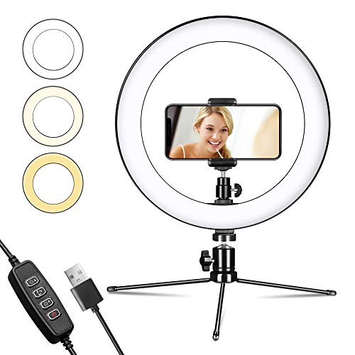 Nicefoto LED Anillo Regulable con Trípode y Soporte Móvil Mini Cámara Iluminación para Reproducción en vivo / Maquillaje / YouTube / Fotografía / Lámpara con 3 Modos de Luz