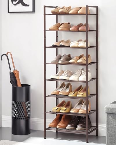 Image of SONGMICS Metal Shoe Rack, Free Standing Shoe Organizer for Entryway Closet Garage Small Spaces, Heavy-Duty Slim Steel Storage Shelf, 8-Tier, Fits 16-24 Pairs, Bronze ULMR028A01