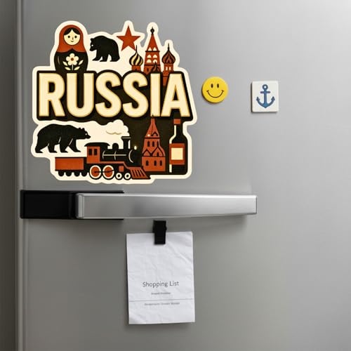 Image of Souvenir Fridge Magnet | 4x3 Inch Collectible Travel Decor | Strong & Durable Refrigerator Magnet with Iconic Landmarks for Travelers (Russia)