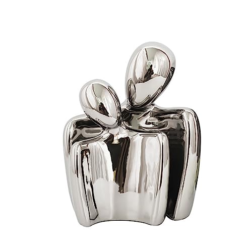 Image of Easnea Abstract Figure Statue, Couple Gifts, Ceramic Couple Sculpture Decor, Creative Love Statue Ornament Figurine for Living Room Bedroom Office Decoration (Silver)