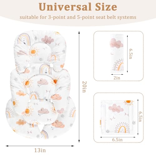Image of Infant Car Seat Insert, Car Seat Head Support Baby Girls Boys, Soft & Reversible Newborn Carseat Insert Cushion with 2 Strap Covers, for Stroller, Swing, Bouncer (White Boho Rainbow)