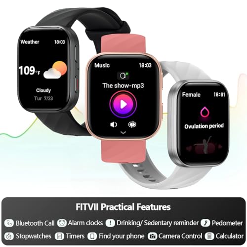 Image of FITVII Health & Fitness Tracker (Answer /Make Calls), Smart Watch with 24 /7 Heart Rate and Blood Pressure, Sleep Tracking, Blood Oxygen Monitor, 120+ Sport Modes Activity Tracker for Women Men
