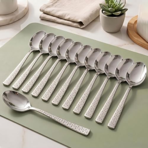 Image of Montavo by FnS 12 Pieces Stainless Steel Dinner Spoon Set, 16cm Laser Spoons, 1.8mm Thick Premium Table Spoons, Elegant Cutlery for Home, Kitchen, Restaurant & Daily Dining
