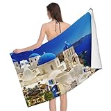 gbhJGK Toallas de baño - Toalla de microfibra para baño, playa, piscina, viajes - Santorini isla griega vista al mar, diseño de impresión completa para fitness, hoteles