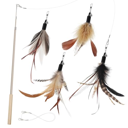 SONGWAY 猫おもちゃ ねこじゃらし羽 昆虫 ふわふわ 天然羽 原色羽根 釣り竿付き