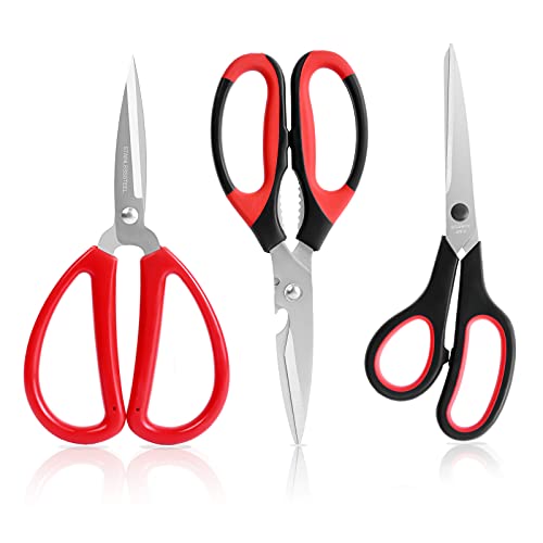 Scissors, Blablaovy All-Purpose Scissors Bulk Pack of 3, Multipurpose Stainless Steel Sharp Scissors Shears for Kitchen Office Home School Sewing Fabric Craft Supplies, Right/Left Handed Scissors Set