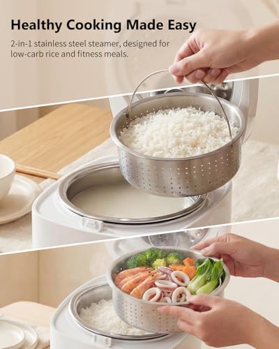 Image of Novaspark Low Carb Rice Cooker Stainless Steel Inner Pot, Mini Stainless Steel Rice Cooker Small 5 Cup, LED Display Low Sugar Rice Maker, 24H Timer and Auto Keep Warm, White Rice /Porridge /Oatmeal