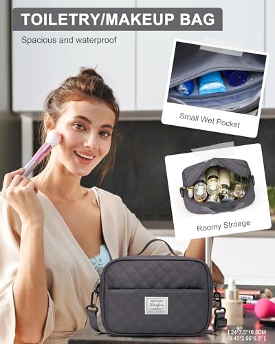 Image of Gym Duffle Bag for Women with Shoe Compartment Waterproof Travel Tote Bags Personal Item Carry On Weekender Overnight Bags with Toiletry Bag Swimming Yoga Bags Hospital Holdalls Black Grey