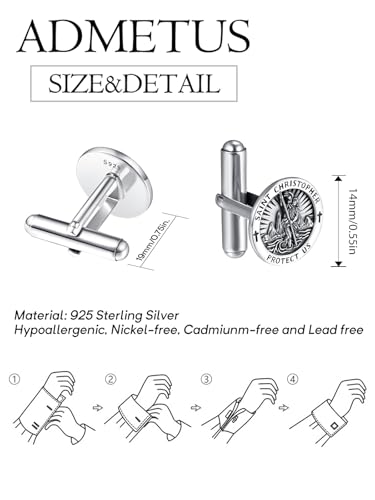 ADMETUS 925 Sterling Silver Patron Saint Cufflinks | Amulet Cufflinks Protection Jewelry for Men Suitable for Various Occasions (1 Pair)2