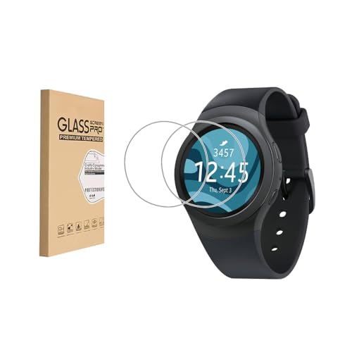 [Paquete de 2] Protector de pantalla diseñado para Samsung Gear S2, Película templada de alta definición, dureza 9H, anti-arañazos, sensible al tacto, protección contra caídas