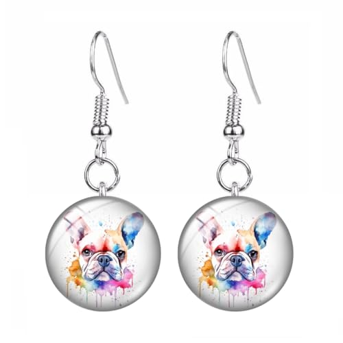 Orecchini pendenti a tema bulldog francese per amanti degli animali, 2.5cm x 1.2cm, Acciaio inossidabile, Nessuna pietra preziosa